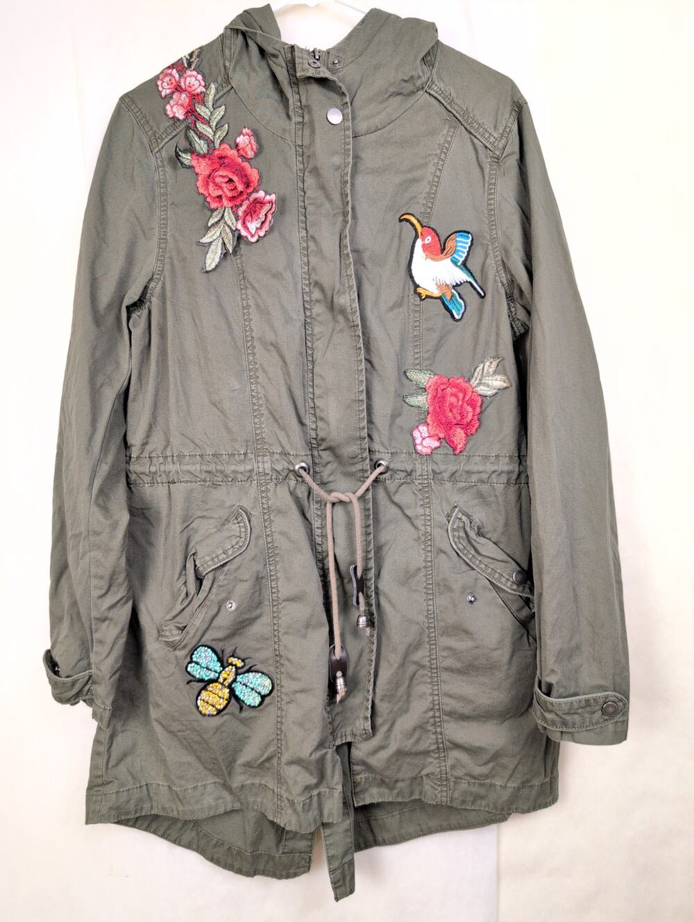 Cato green floral bee embellished anorak jacket Lrg Retro Boho Gorpcore Utility